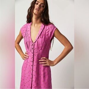 Free People Rosemary Dress, Pink Strawberry Print Midi, M